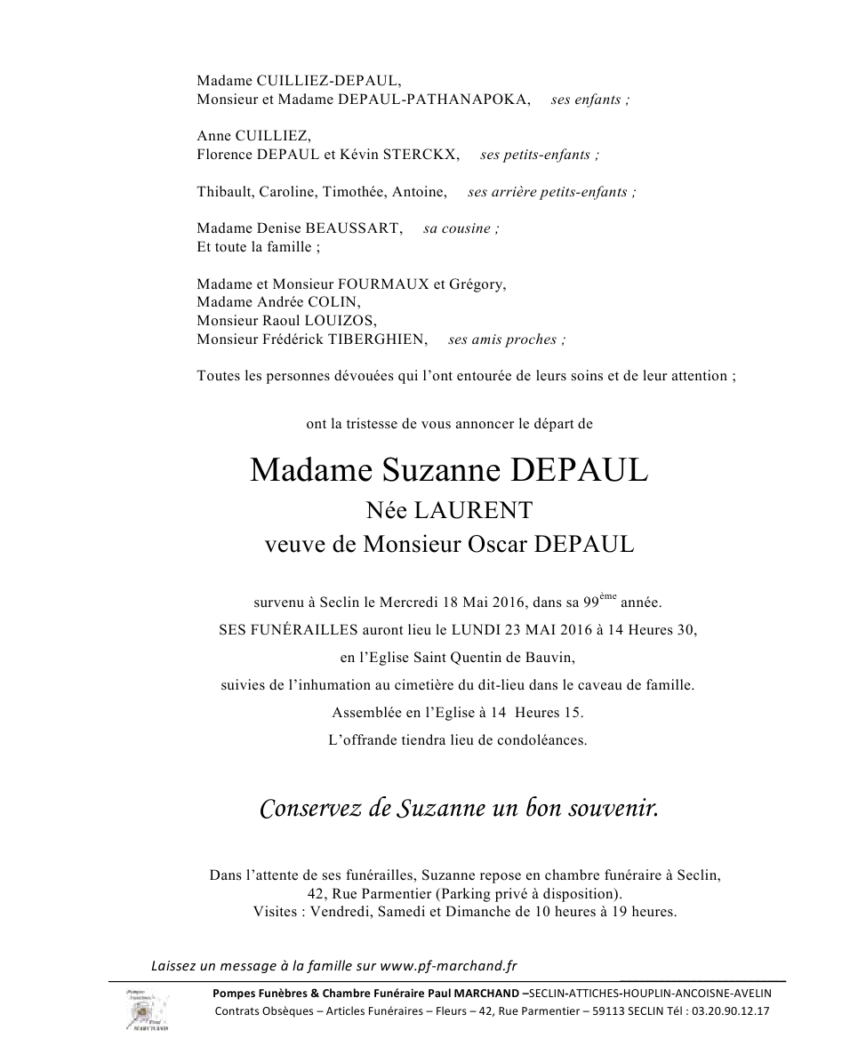 Image Annonce nécrologique de Suzanne