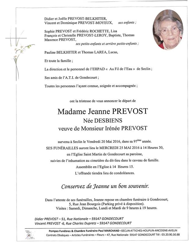 Image Annonce nécrologique de Jeanne