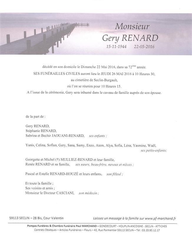 Image Annonce nécrologique de Gery