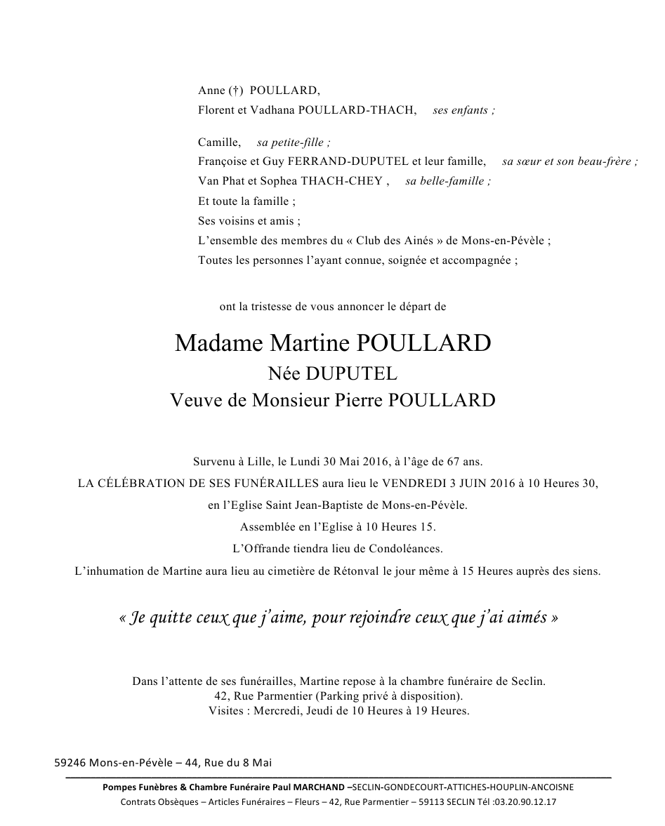 Image Annonce nécrologique de Martine
