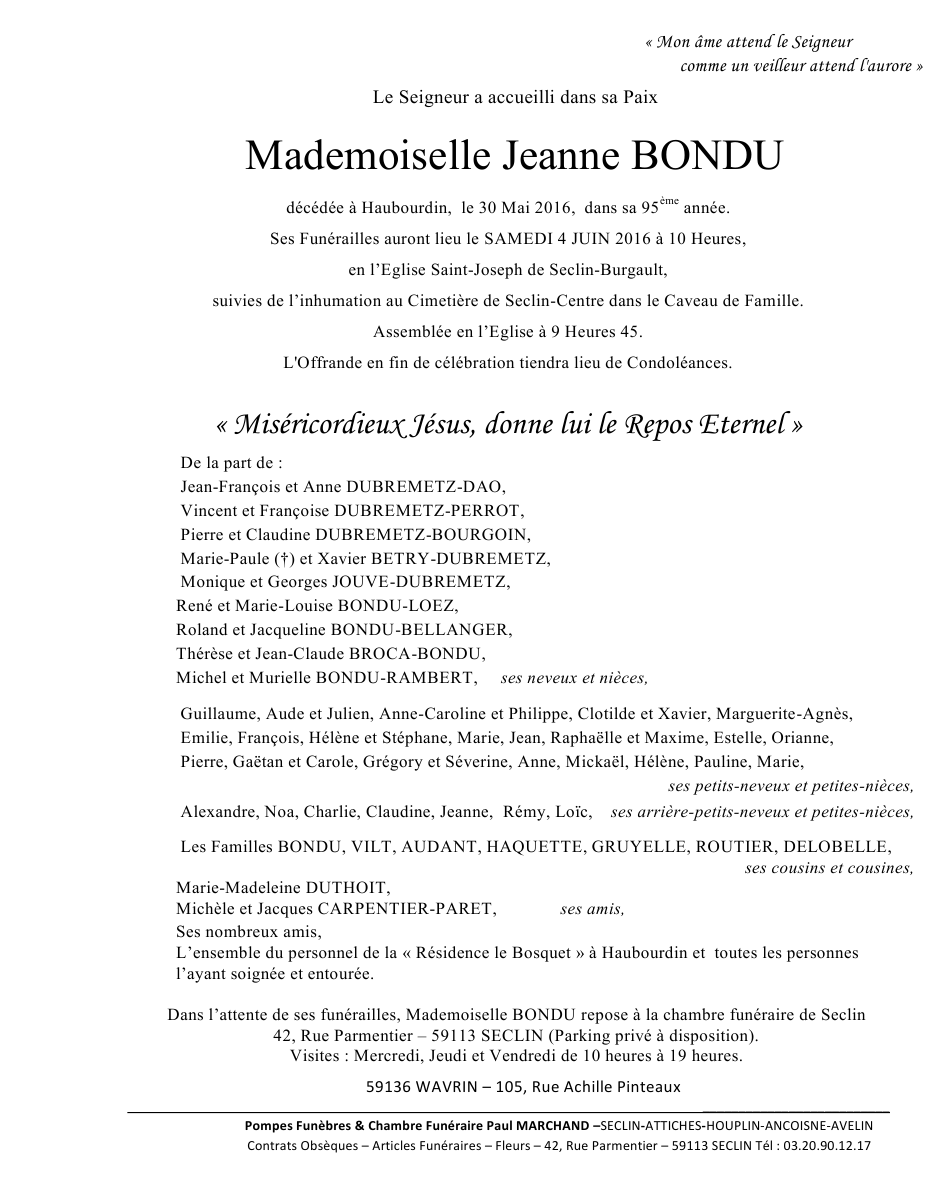 Image Annonce nécrologique de Jeanne