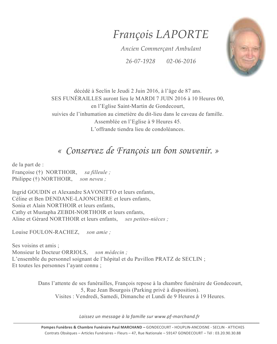 Image Annonce nécrologique de François