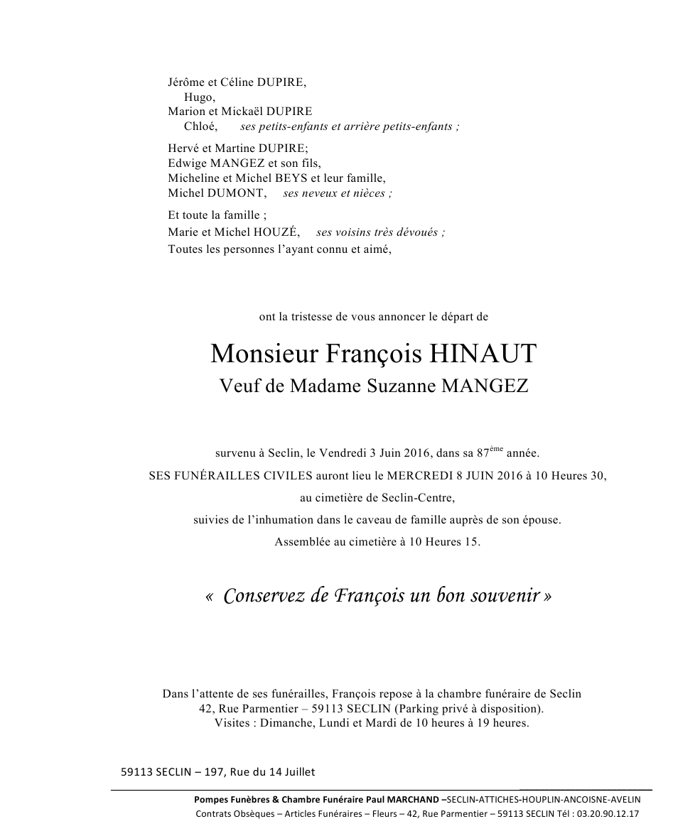 Image Annonce nécrologique de François