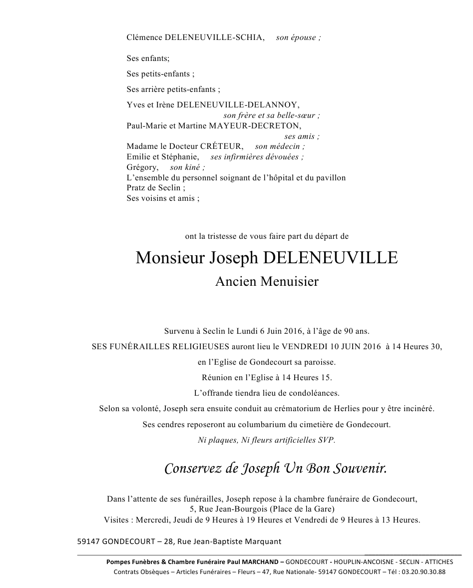 Image Annonce nécrologique de Joseph