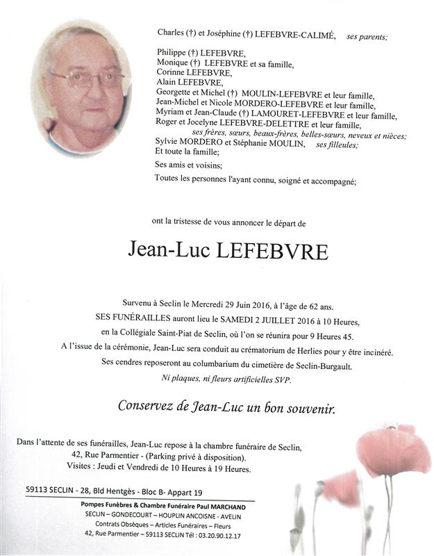 Image Annonce nécrologique de Jean-Luc