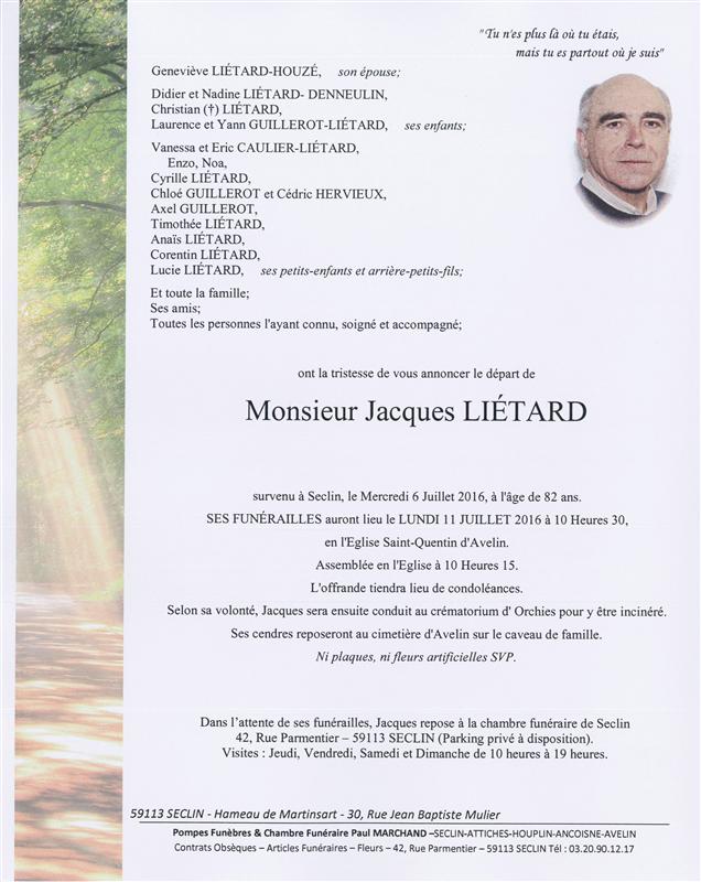 Image Annonce nécrologique de Jacques