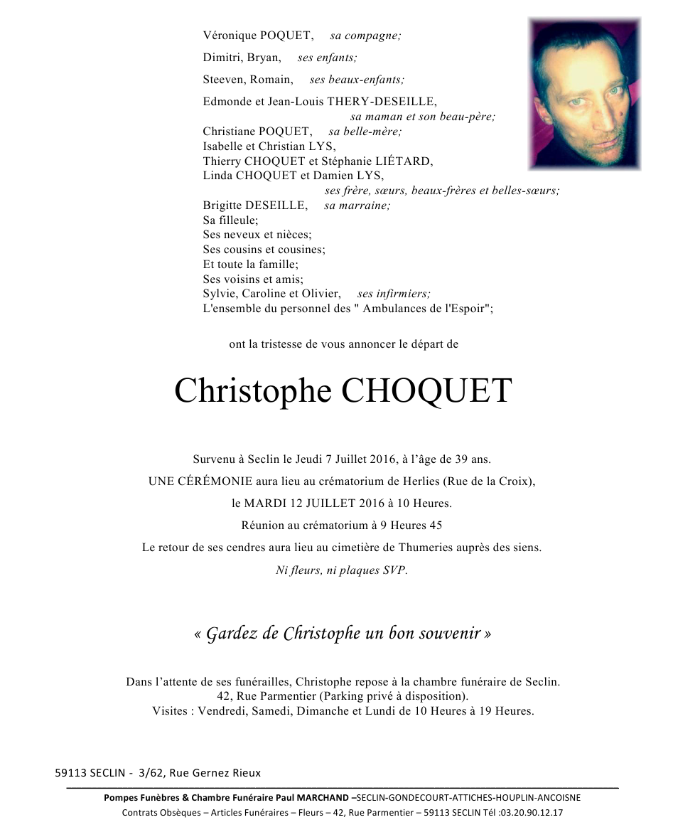 Image Annonce nécrologique de Christophe
