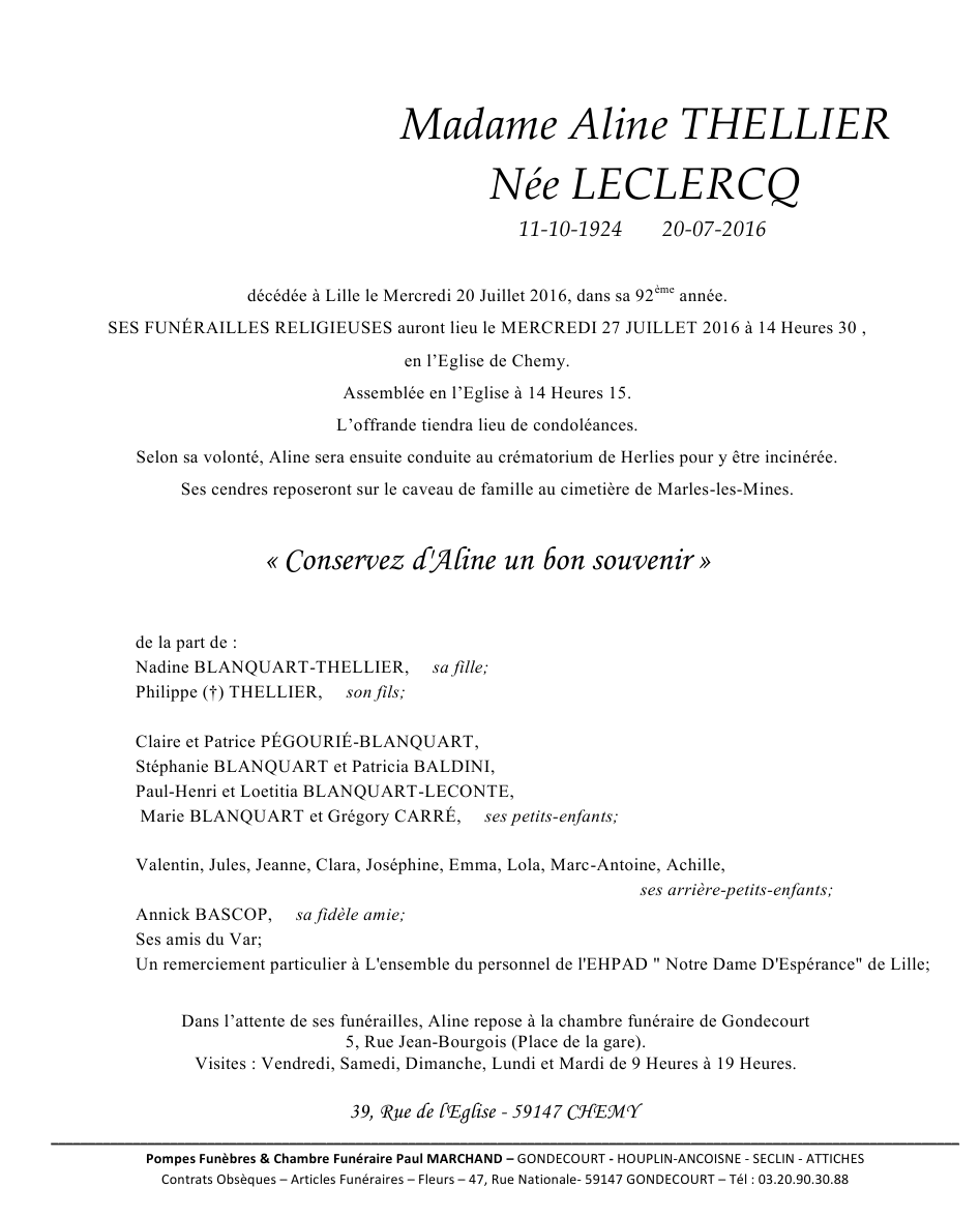 Image Annonce nécrologique d'Aline