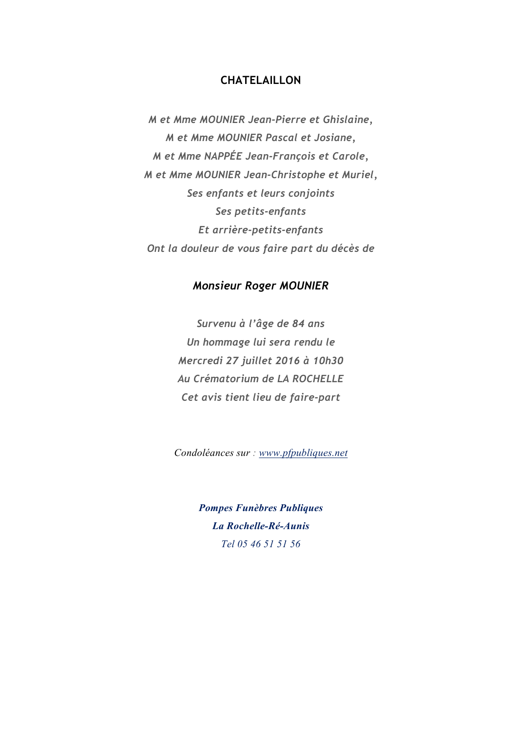 Deces De Monsieur Roger Mounier 22 07 16 Fr Be Annonce Necrologique 1313