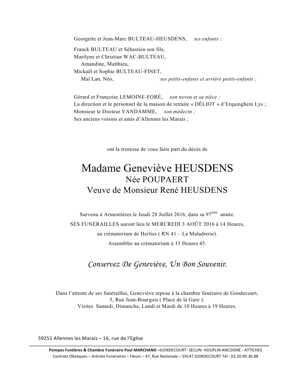 Image Annonce nécrologique de Geneviève