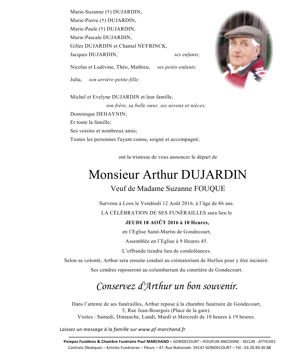 Image Annonce nécrologique d'Arthur