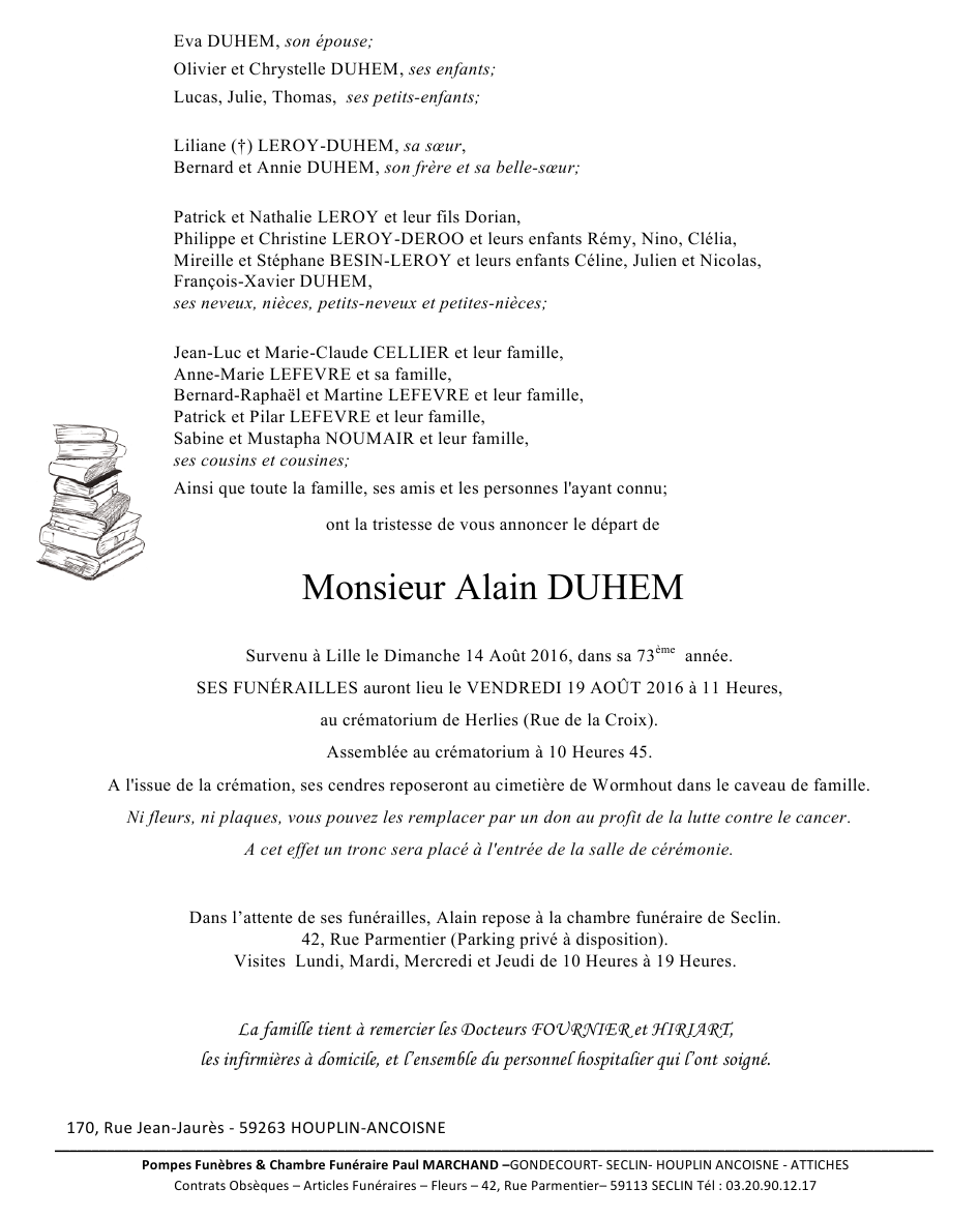 Image Annonce nécrologique d'Alain