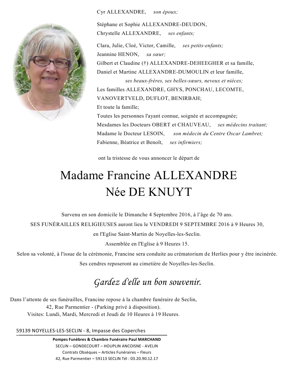 Image Annonce nécrologique de Francine