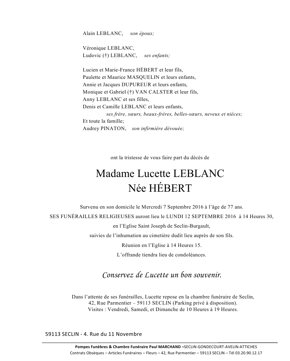 Image Annonce nécrologique de Lucette