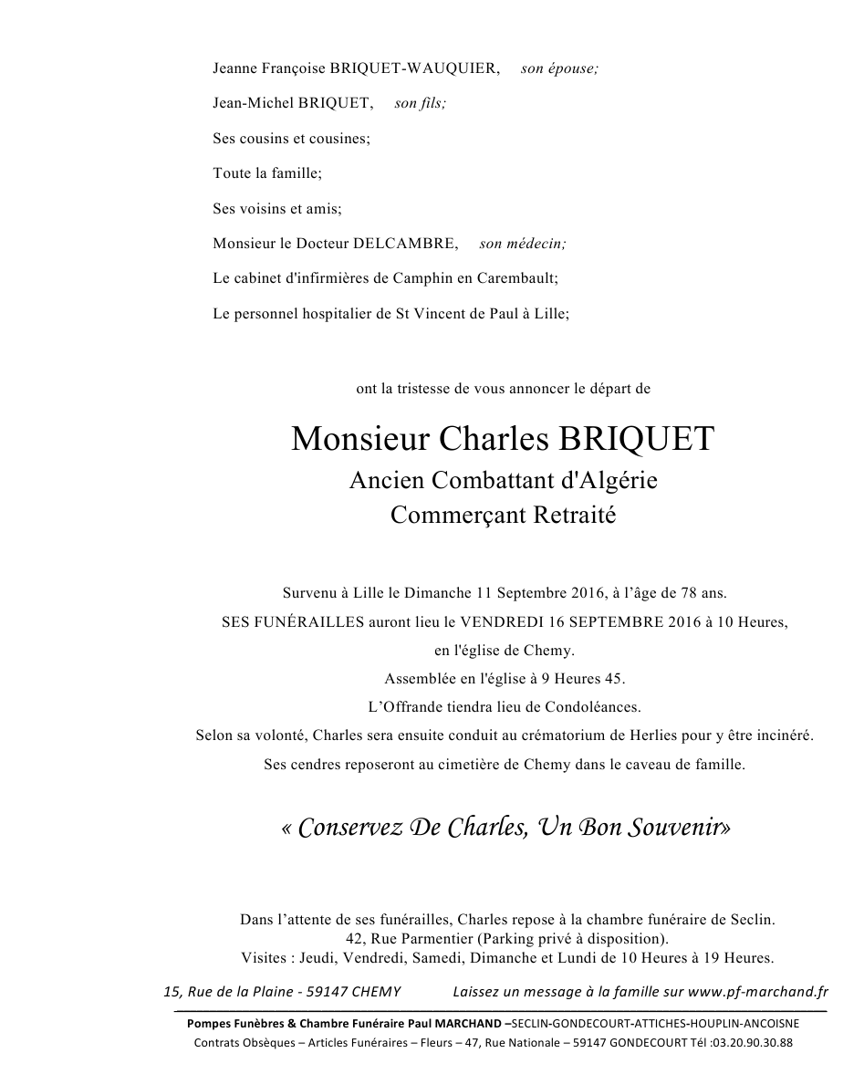 Image Annonce nécrologique de Charles