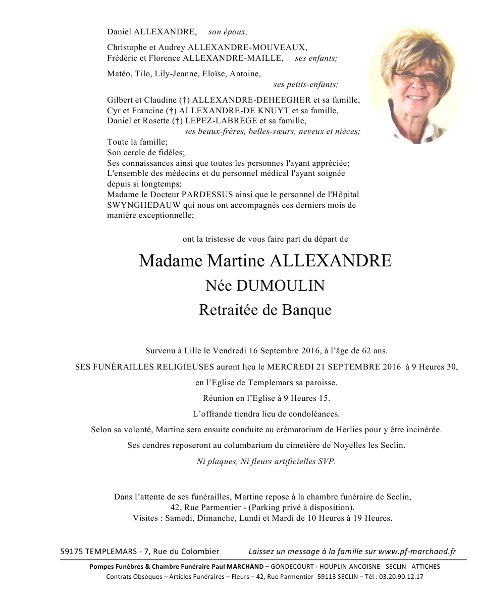 Image Annonce nécrologique de Martine
