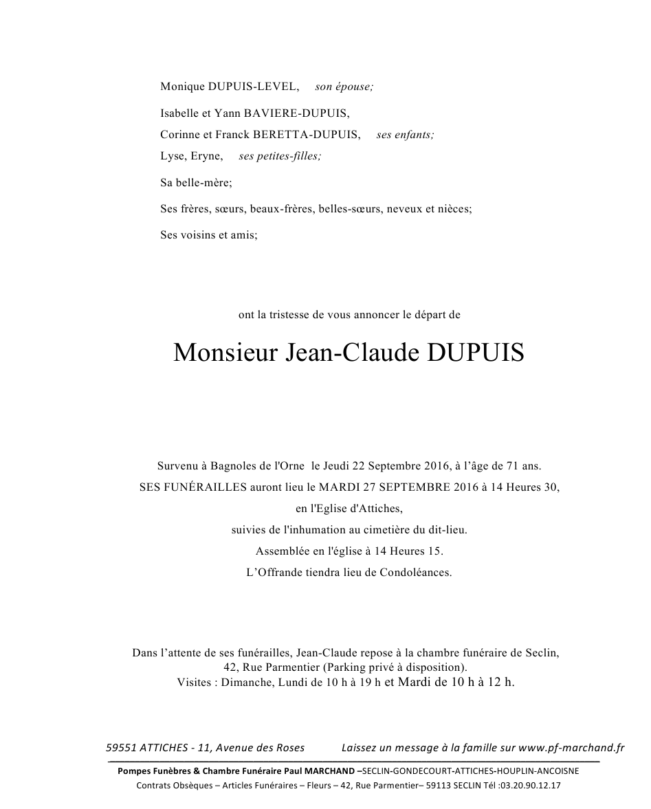 Image Annonce nécrologique de Jean-Claude