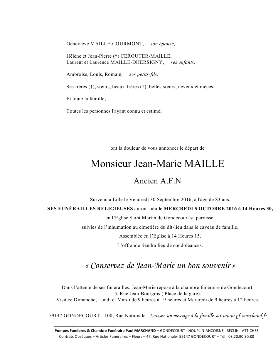 Image Annonce nécrologique de Jean-Marie