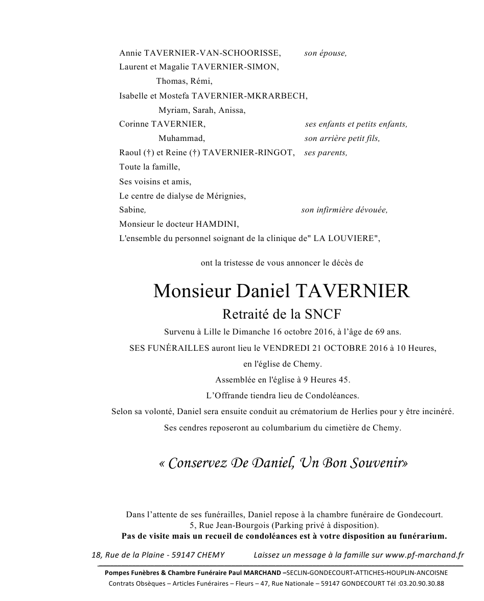 Image Annonce nécrologique de Daniel