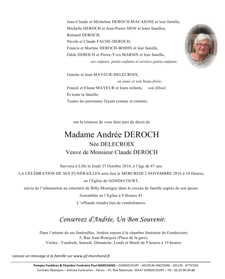 Image Annonce nécrologique d'Andrée
