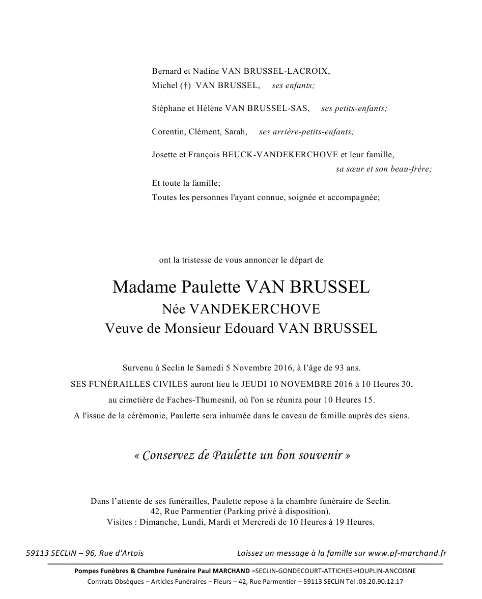 Image Annonce nécrologique de Paulette