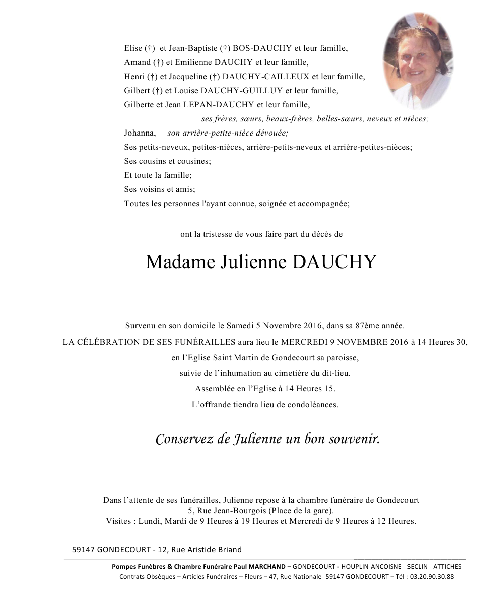 Image Annonce nécrologique de Julienne