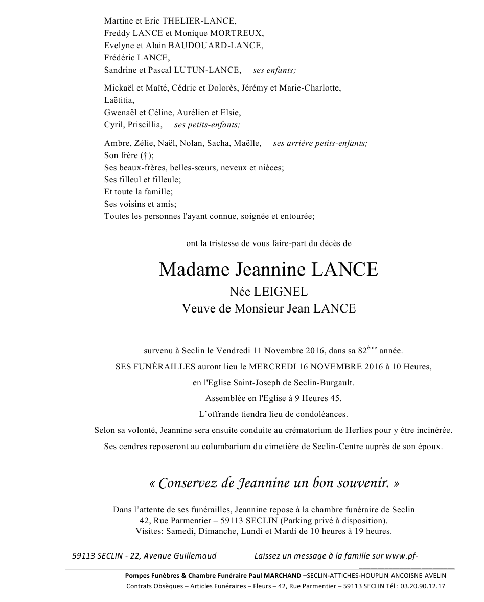 Image Annonce nécrologique de Jeannine