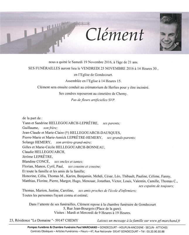 Image Annonce nécrologique de Clément
