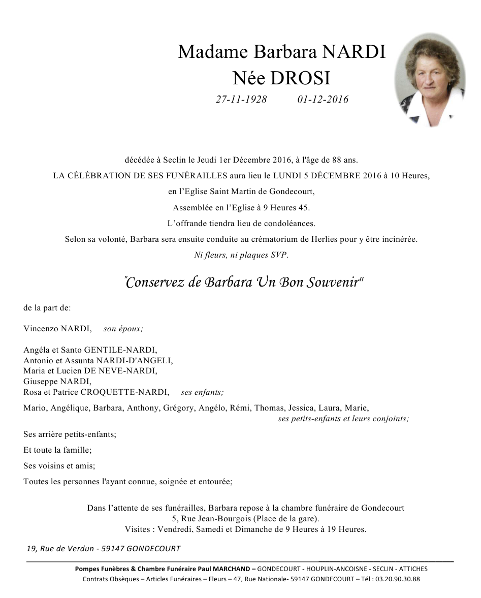 Image Annonce nécrologique de Barbara