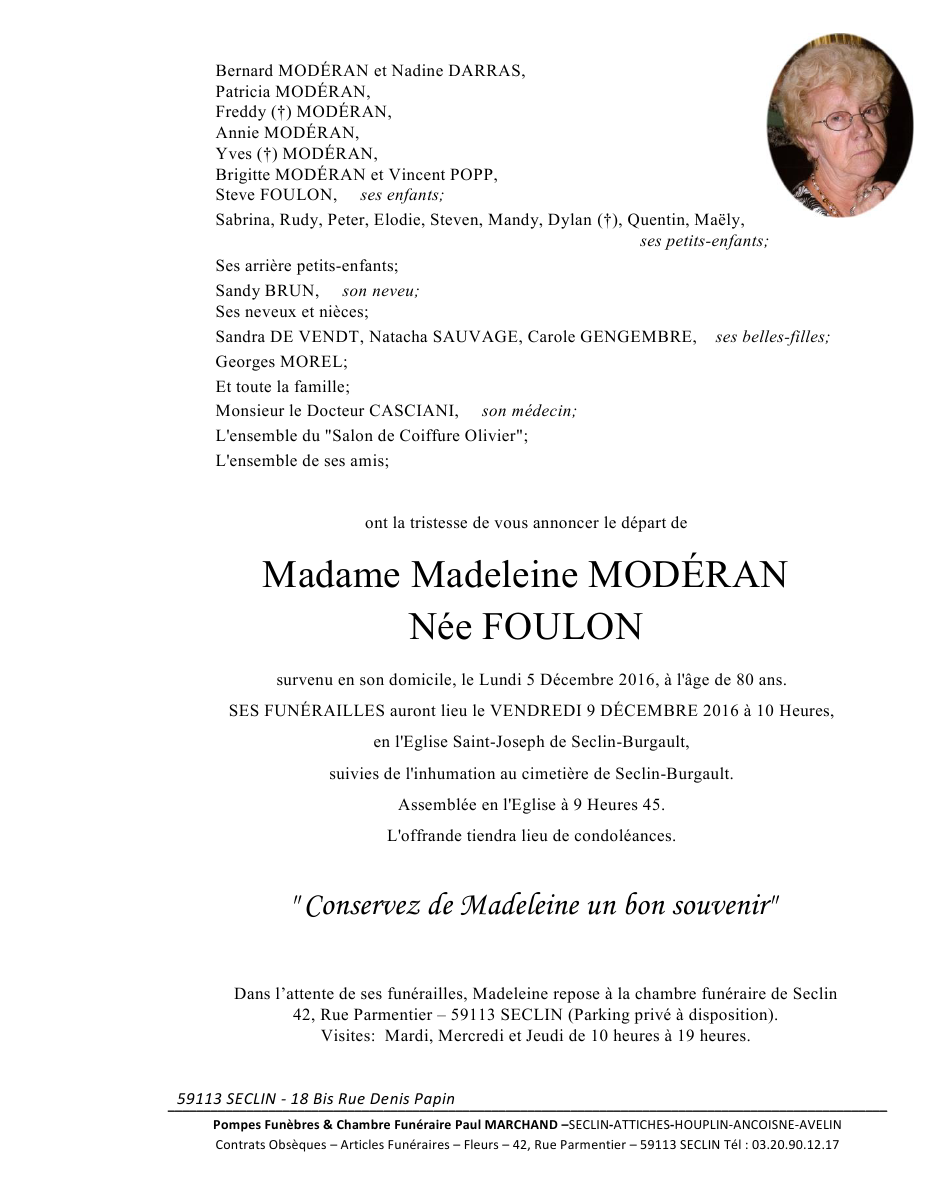 Image Annonce nécrologique de Madeleine