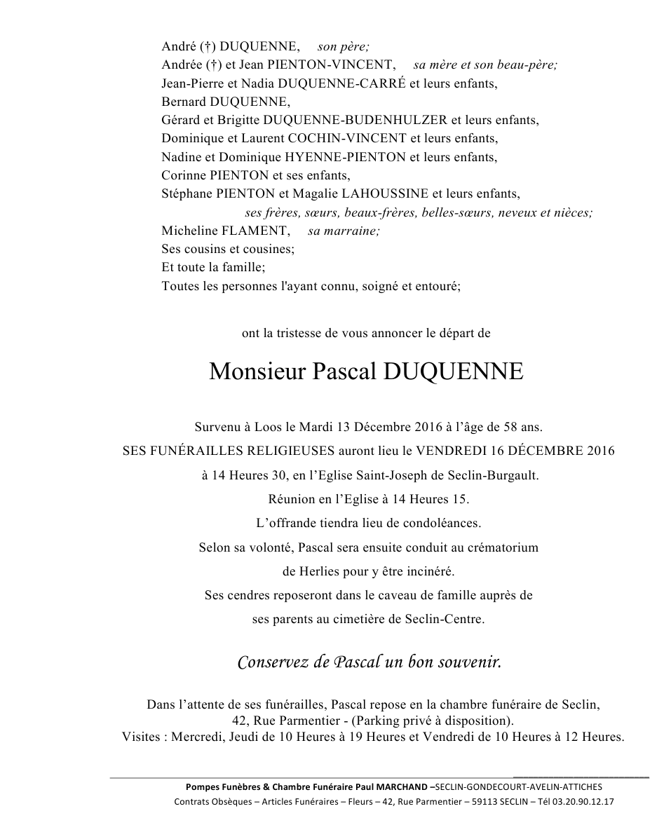 Image Annonce nécrologique de Pascal