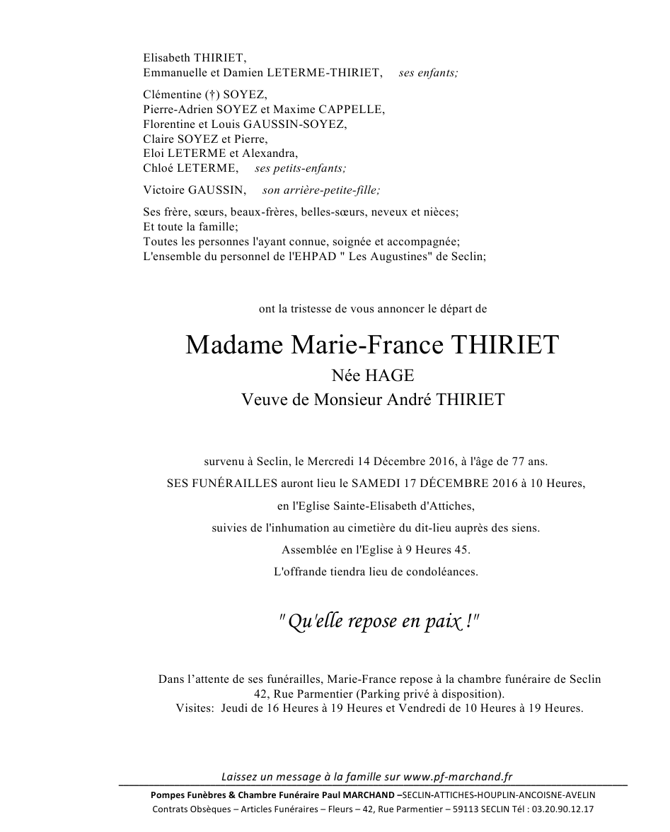Image Annonce nécrologique de Marie-France