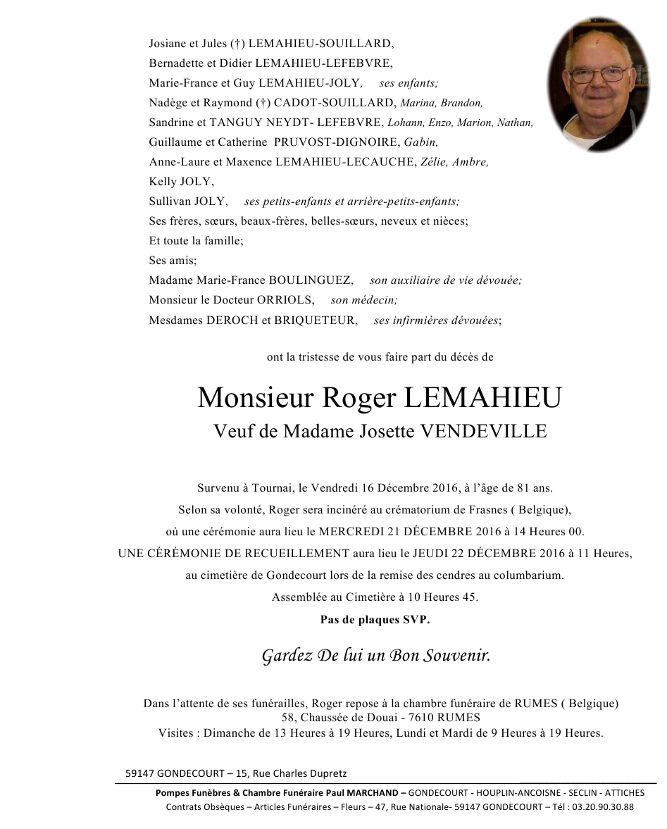 Image Annonce nécrologique de Roger