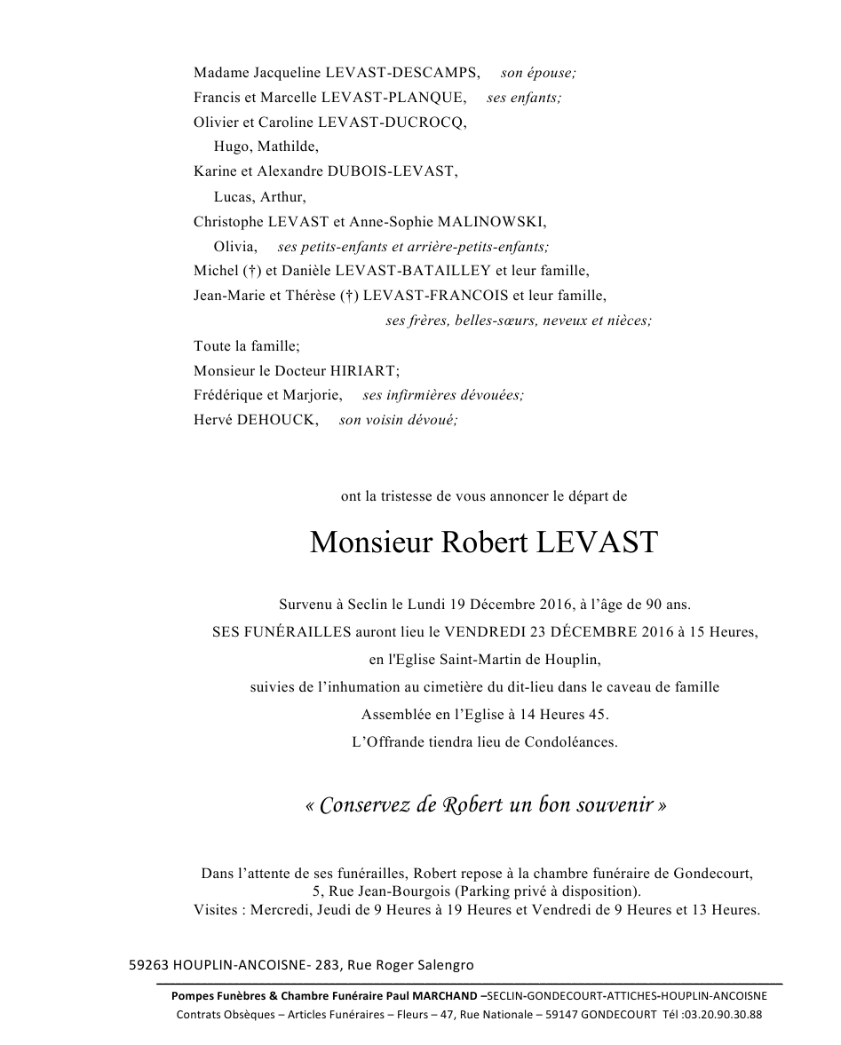 Image Annonce nécrologique de Robert
