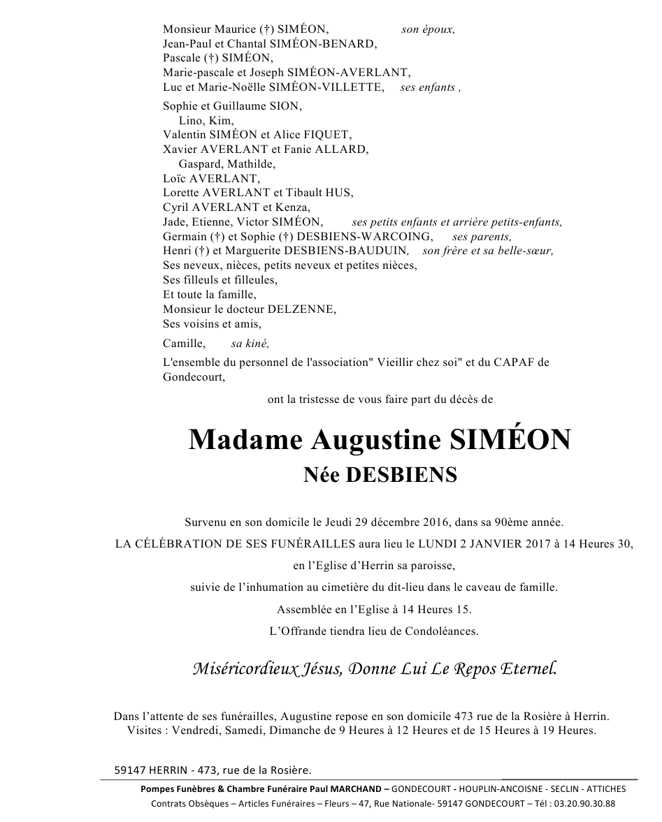 Image Annonce nécrologique d'Augustine
