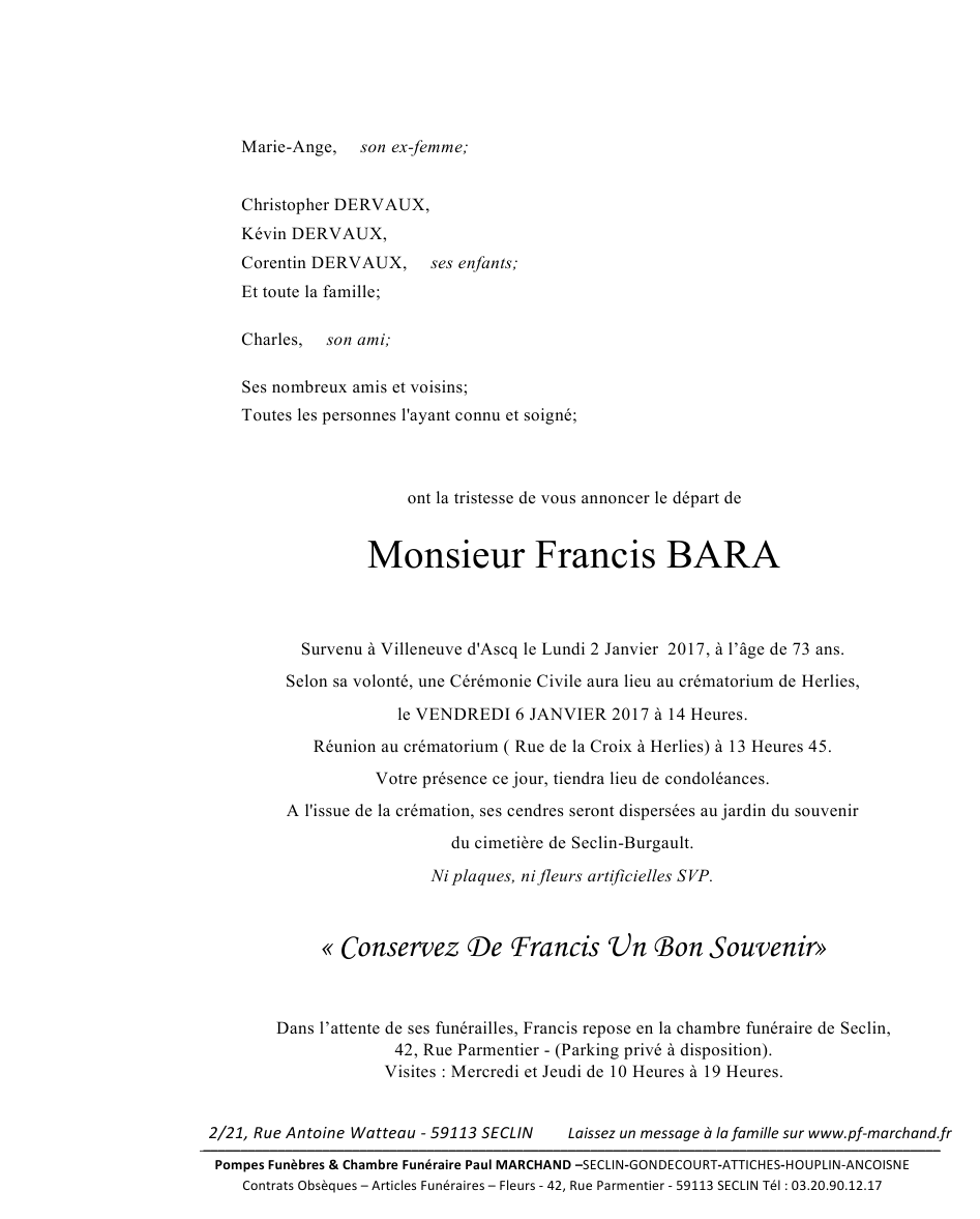 Image Annonce nécrologique de Francis
