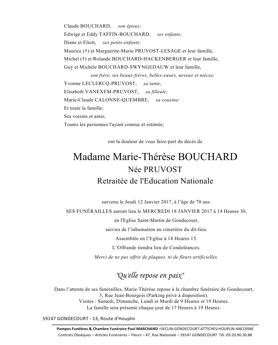 Image Annonce nécrologique de Marie-Thérèse