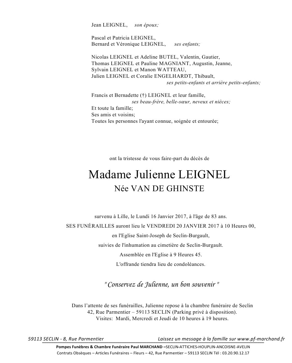 Image Annonce nécrologique de Julienne