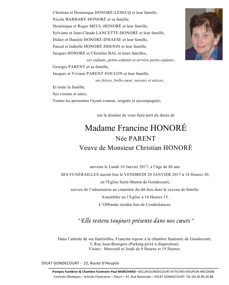 Image Annonce nécrologique de Francine