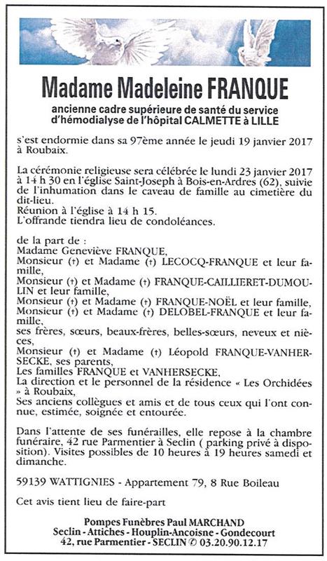 Image Annonce nécrologique de Madeleine