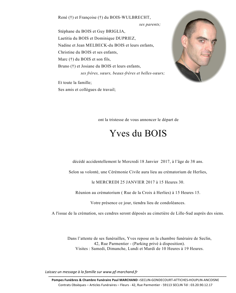 Image Annonce nécrologique d'Yves