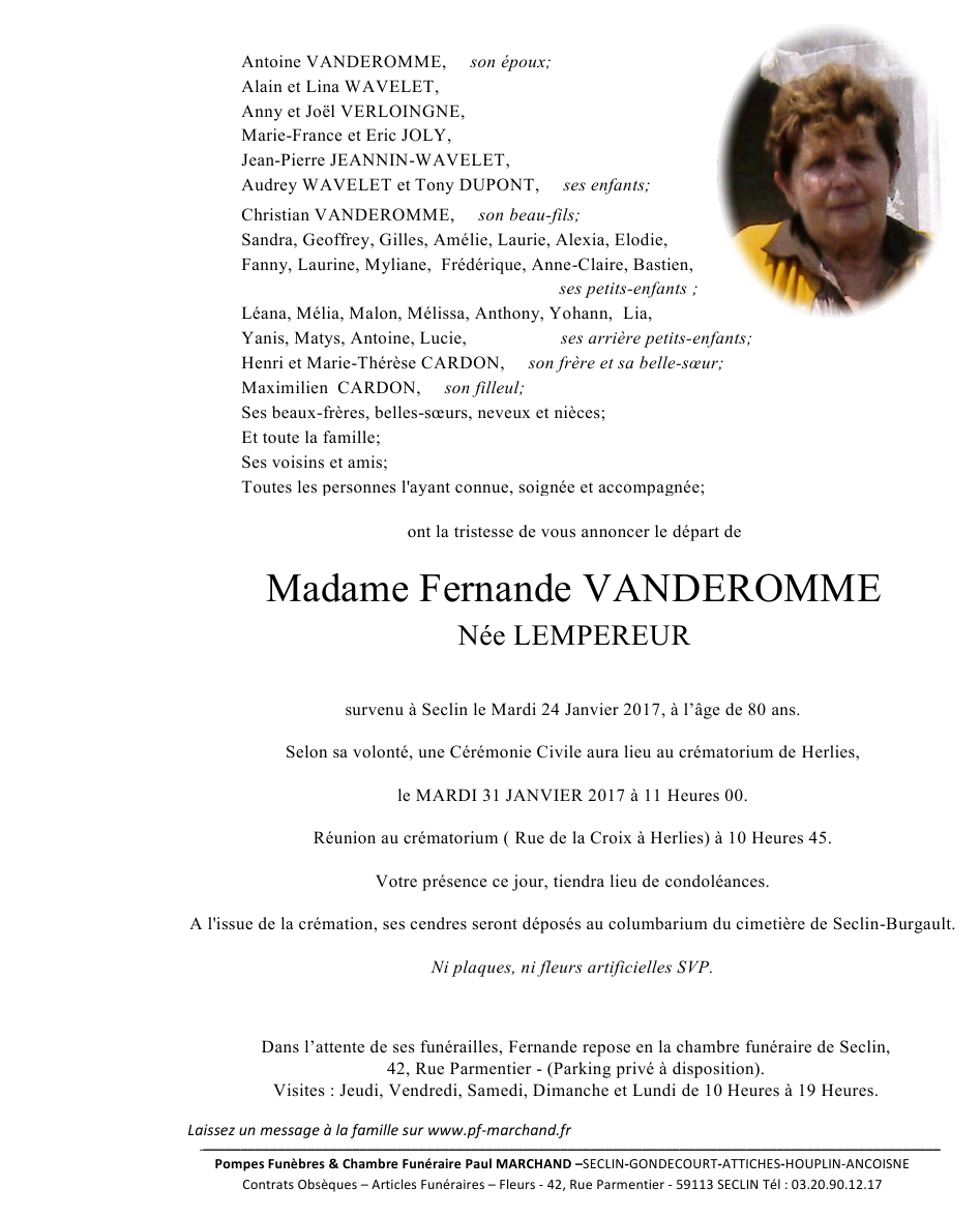 Image Annonce nécrologique de Fernande