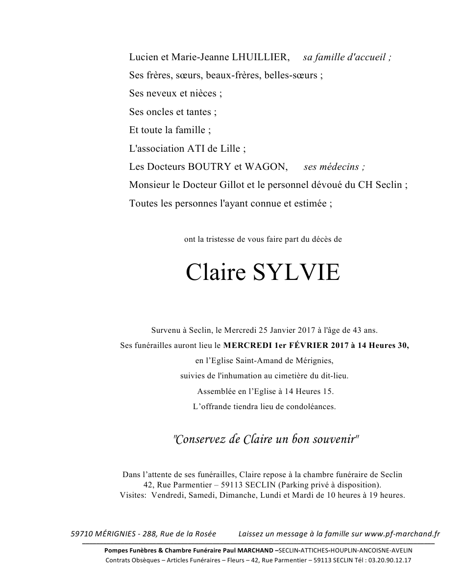 Image Annonce nécrologique de Claire