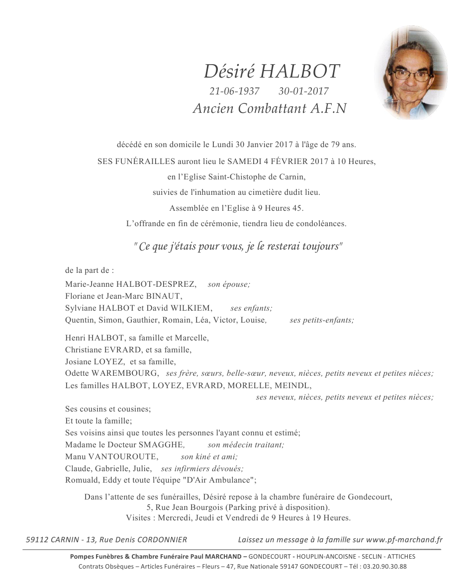 Image Annonce nécrologique de Désiré