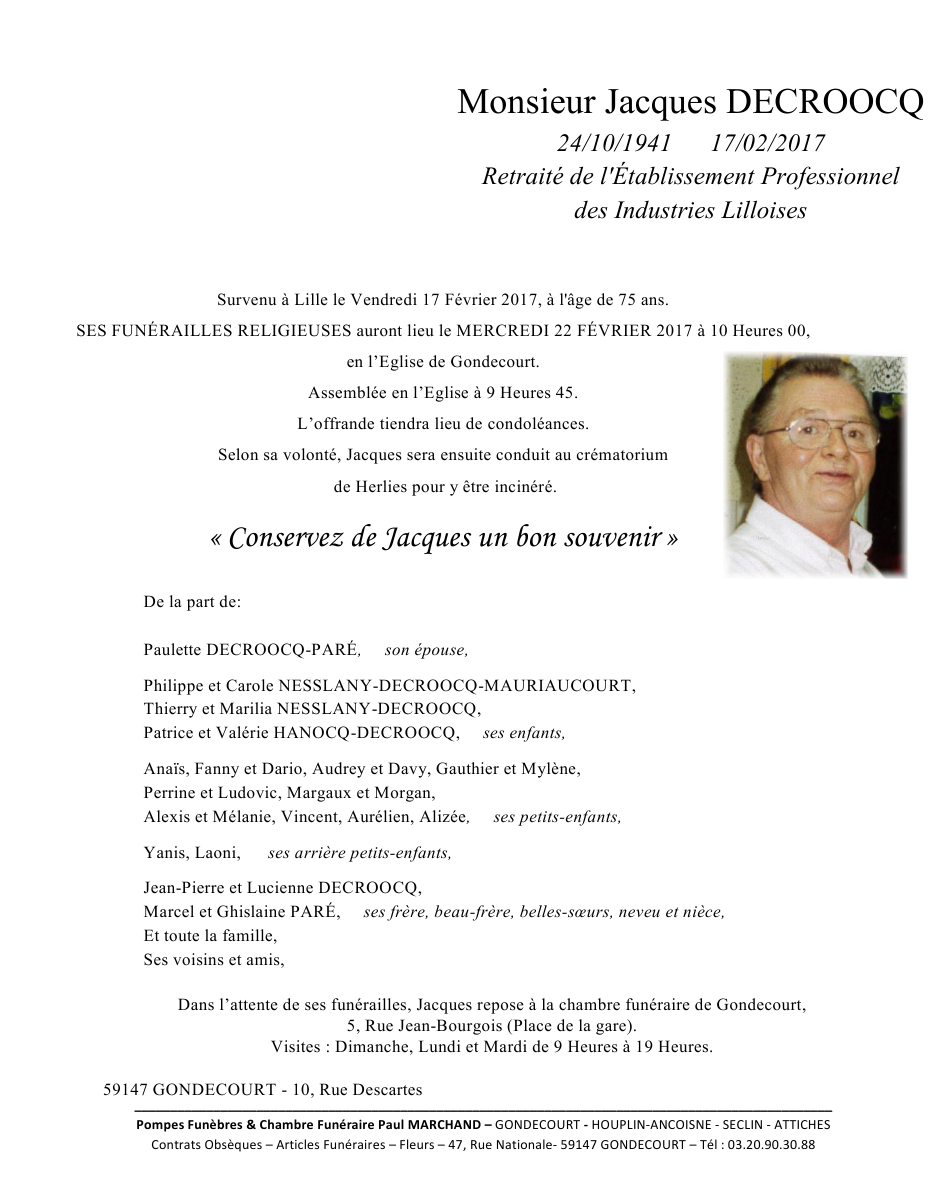 Image Annonce nécrologique de Jacques 