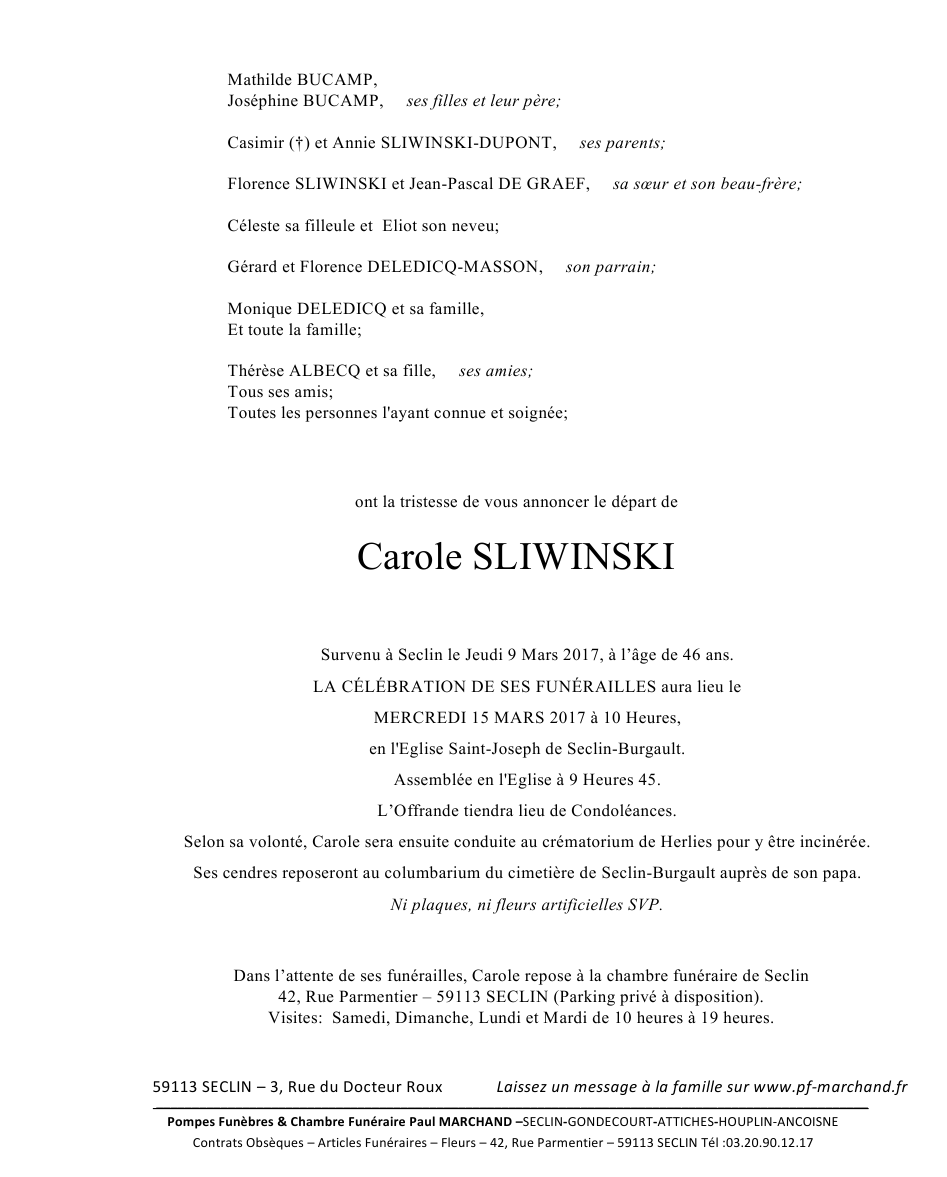 Image Annonce nécrologique de Carole