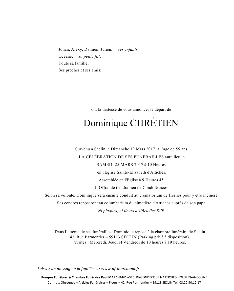 Image Annonce nécrologique de Dominique