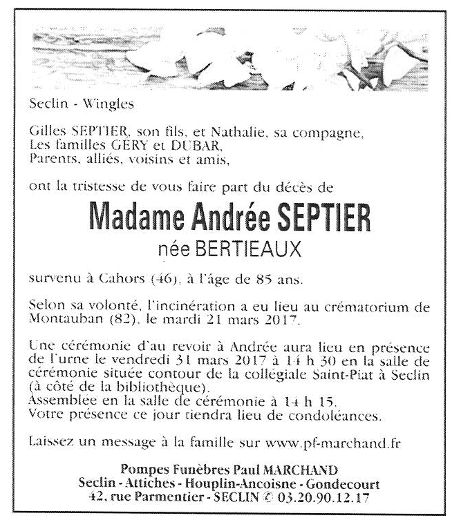 Image Annonce nécrologique d'Andrée
