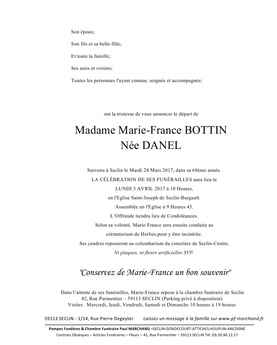 Image Annonce nécrologique de Marie-france