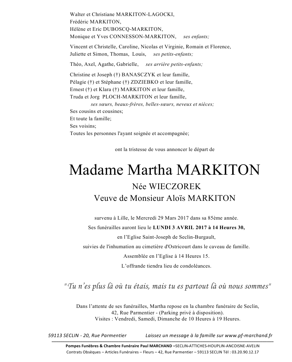 Image Annonce nécrologique de Martha